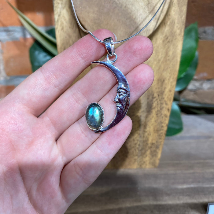 Labradorite Moon Pendant