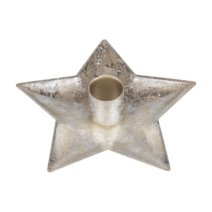Large Silver Star Taper Candleholders