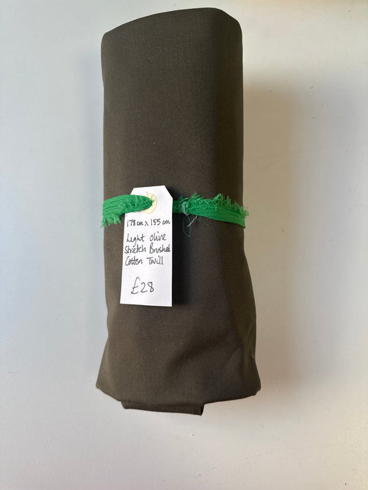 Light Olive Stretch Brushed Cotton Twill Remnant