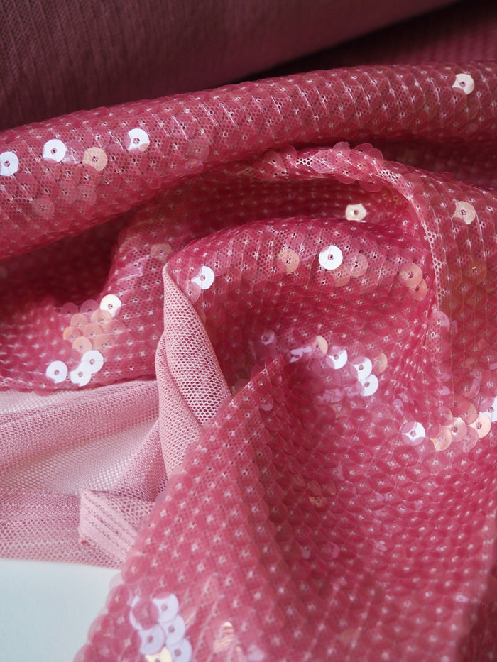 Light Pink Translucent Sequin Stretch Mesh