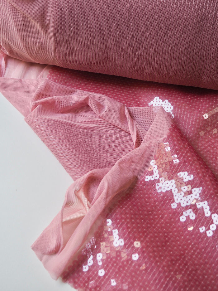 Light Pink Translucent Sequin Stretch Mesh