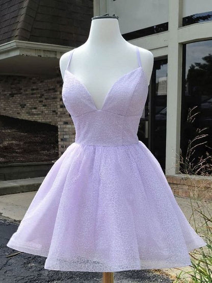 Lilac Homecoming Dress 2023 Short Spaghetti Straps Corset Back Tulle