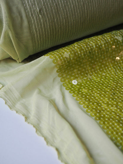 Lime Translucent Sequin Stretch Mesh