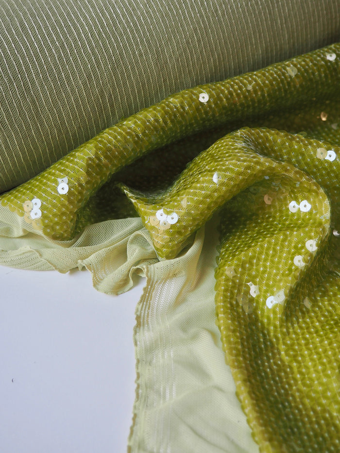 Lime Translucent Sequin Stretch Mesh
