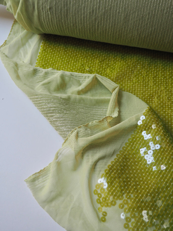 Lime Translucent Sequin Stretch Mesh