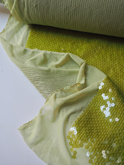 Lime Translucent Sequin Stretch Mesh