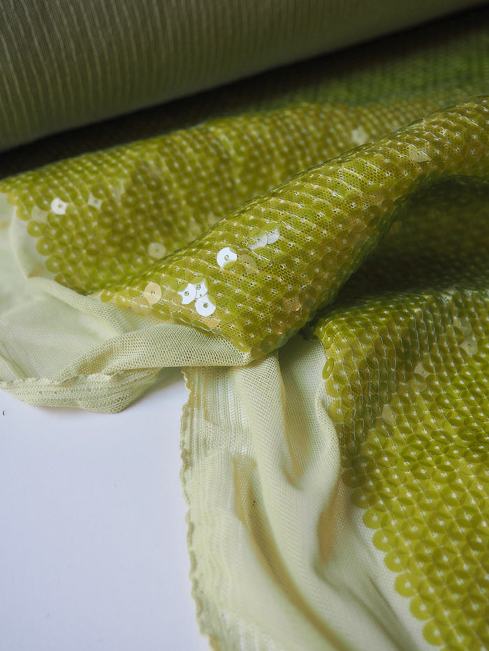 Lime Translucent Sequin Stretch Mesh