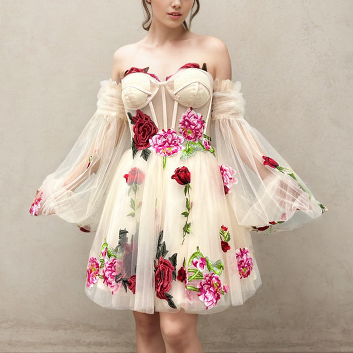Long Sleeves Floral Homecoming Dress 2024 Corset Back