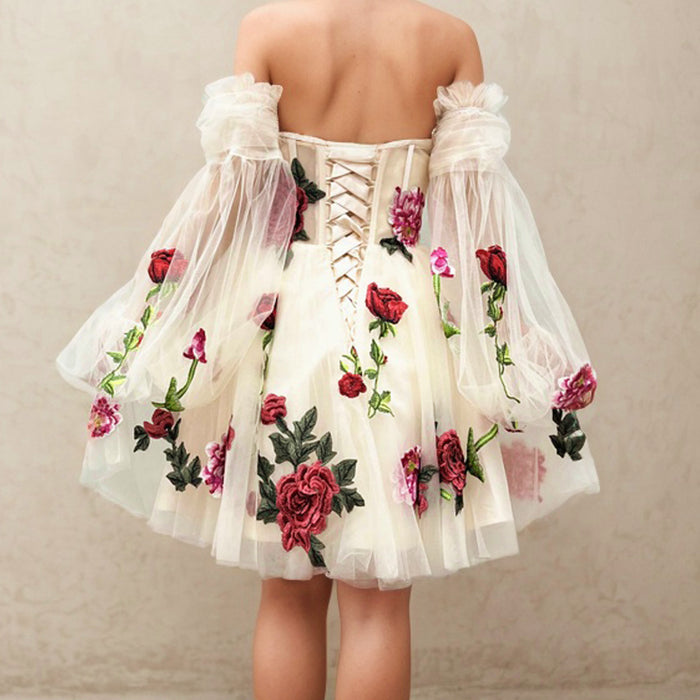Long Sleeves Floral Homecoming Dress 2024 Corset Back