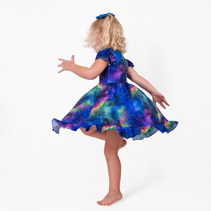 Luminara Galaxy Short Sleeve Big Kid Twirl Dress - Jammie Session