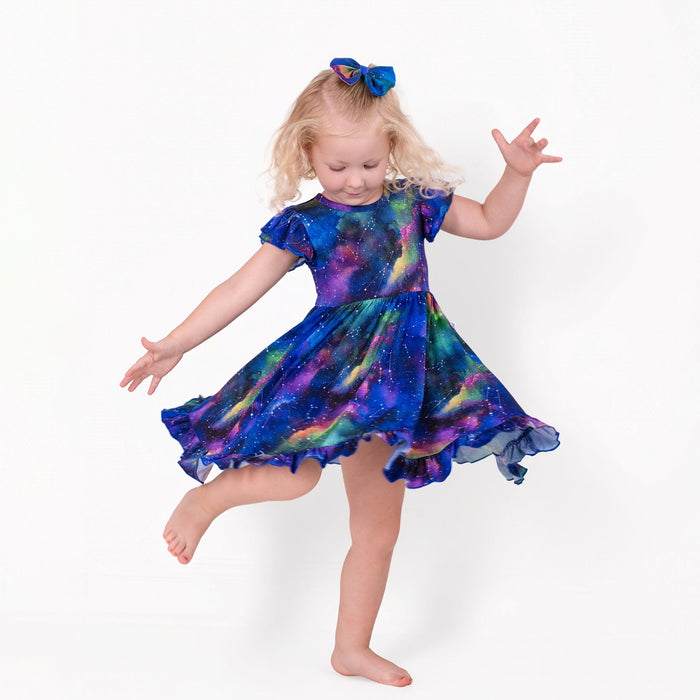 Luminara Galaxy Short Sleeve Big Kid Twirl Dress - Jammie Session