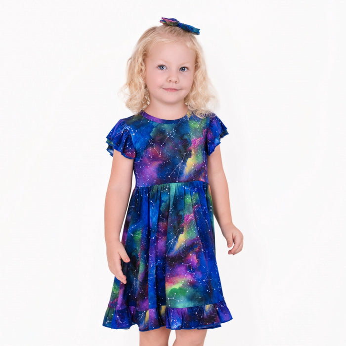 Luminara Galaxy Short Sleeve Big Kid Twirl Dress - Jammie Session