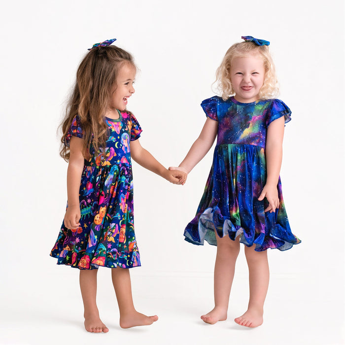 Luminara Galaxy Short Sleeve Big Kid Twirl Dress - Jammie Session