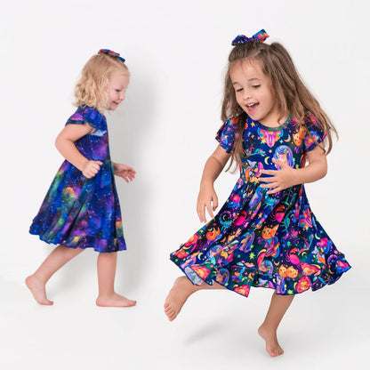 Luminara Galaxy Short Sleeve Big Kid Twirl Dress - Jammie Session