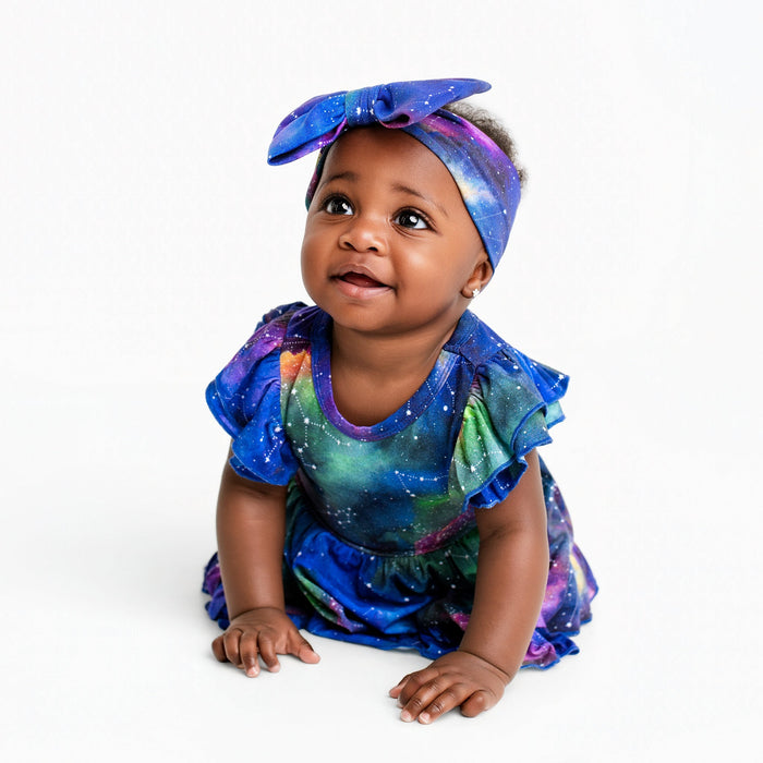 Luminara Galaxy Short Sleeve Bodysuit Twirl Dress - Jammie Session