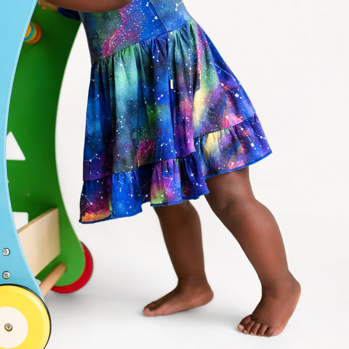 Luminara Galaxy Short Sleeve Bodysuit Twirl Dress - Jammie Session