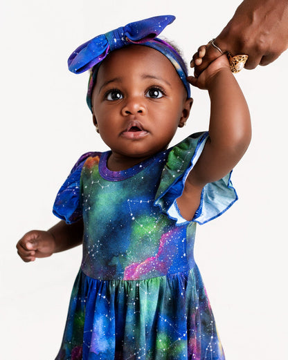 Luminara Galaxy Short Sleeve Bodysuit Twirl Dress - Jammie Session