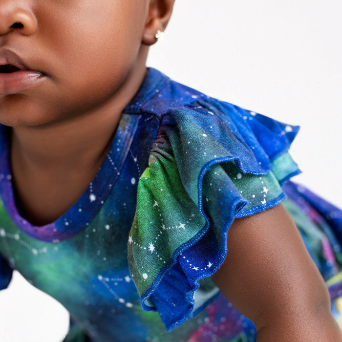 Luminara Galaxy Short Sleeve Bodysuit Twirl Dress - Jammie Session