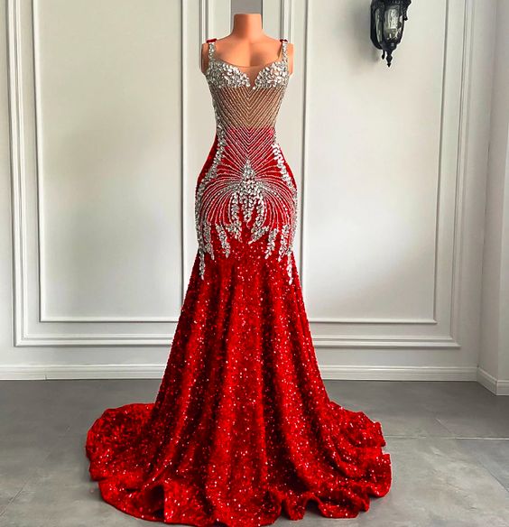 Luxurious Prom Dress 2024 Square Neck Sequin Sparkly