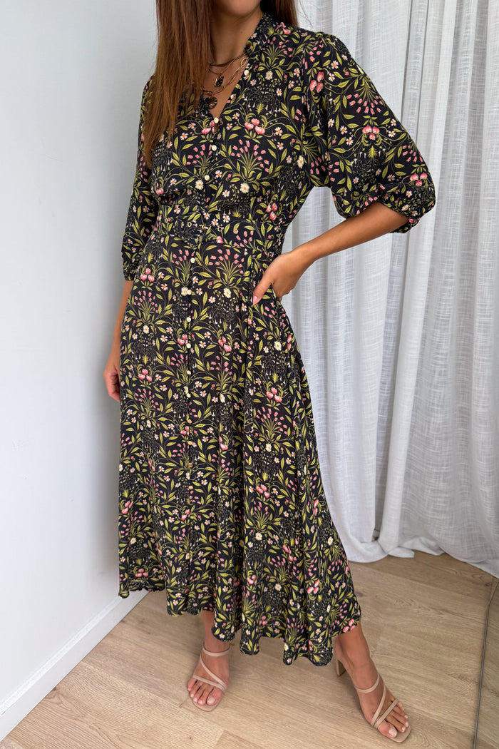 Marisa Maxi Dress - Black Floral