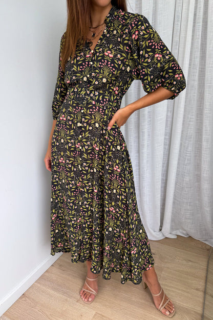 Marisa Maxi Dress - Black Floral