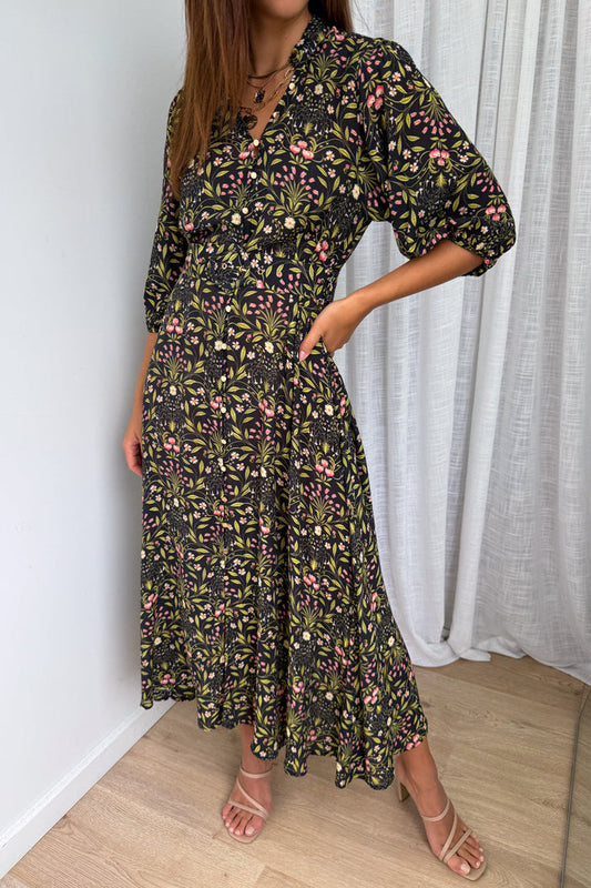 Marisa Maxi Dress - Black Floral