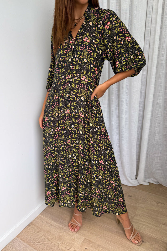 Marisa Maxi Dress - Black Floral