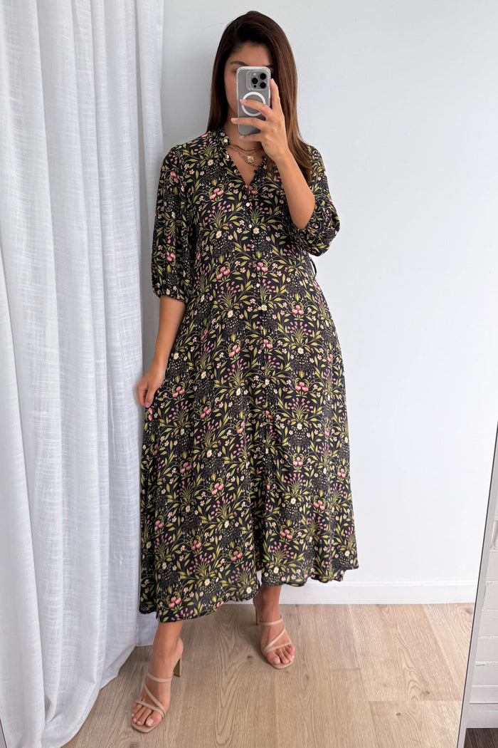 Marisa Maxi Dress - Black Floral