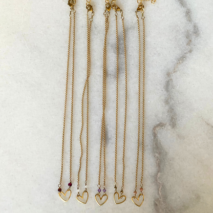 Matte Gold Heart Necklace with Semi-Precious Stones