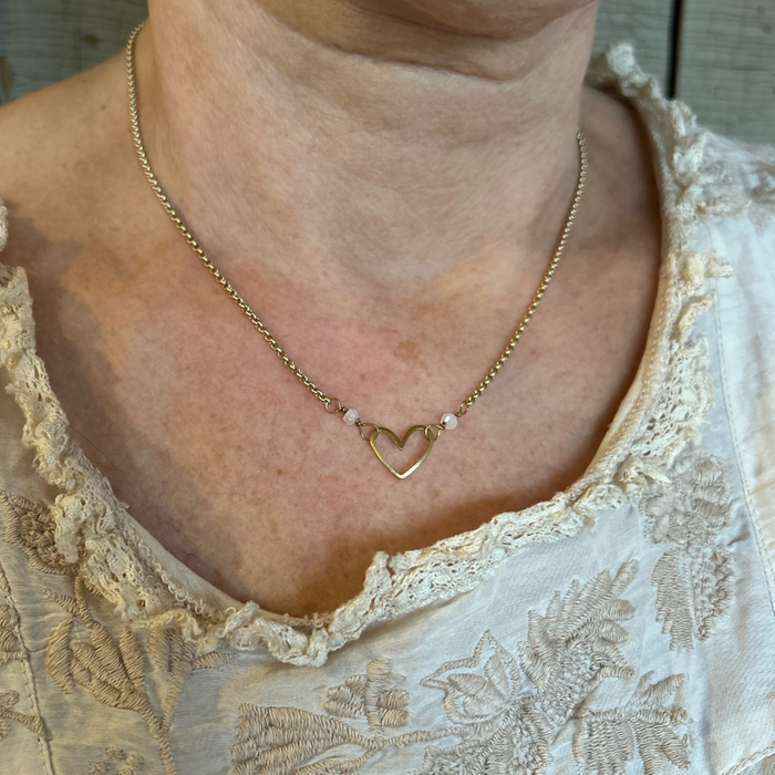 Matte Gold Heart Necklace with Semi-Precious Stones