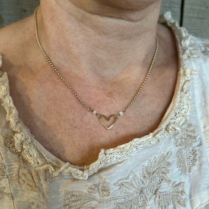 Matte Gold Heart Necklace with Semi-Precious Stones