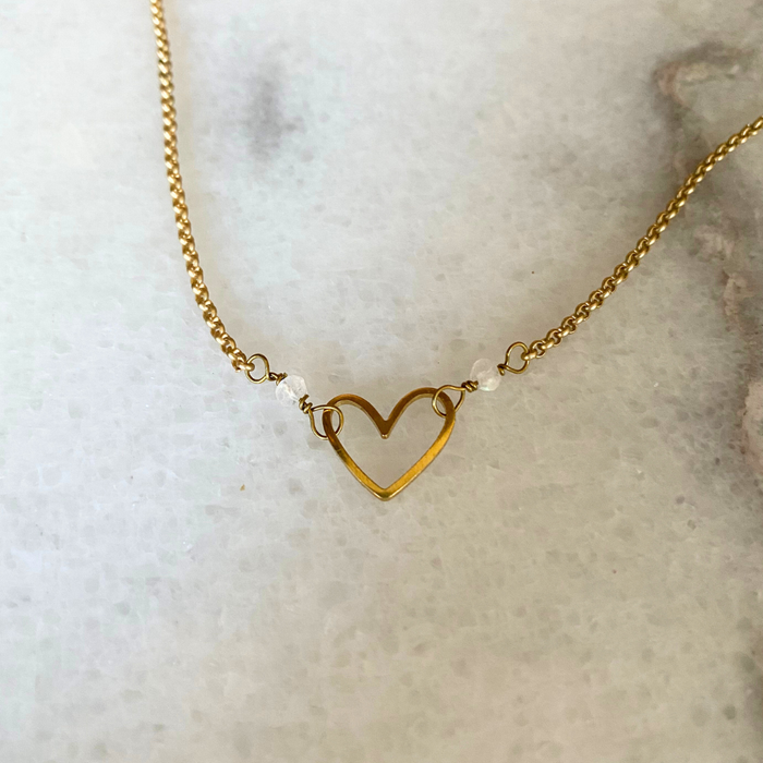 Matte Gold Heart Necklace with Semi-Precious Stones