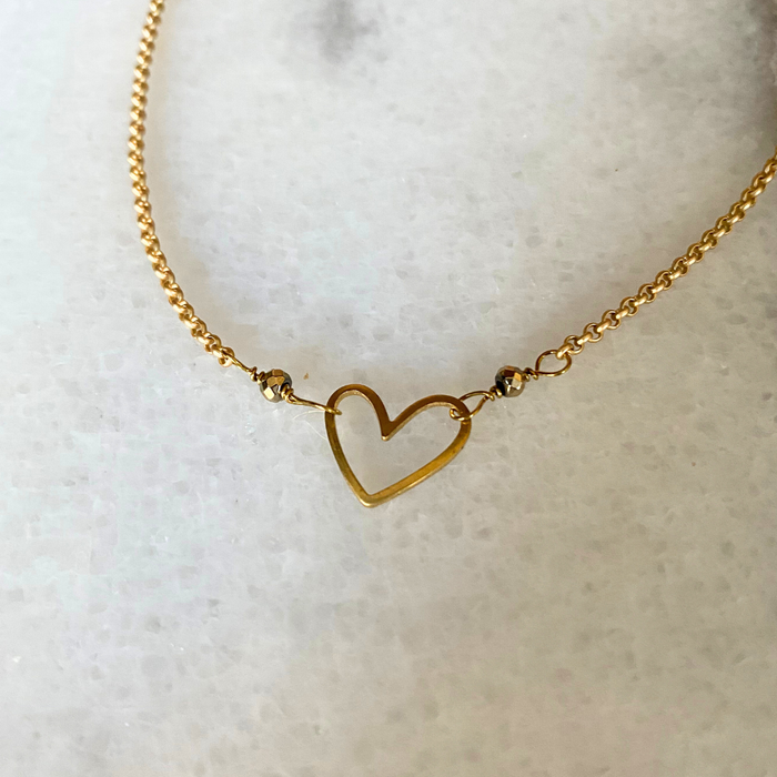 Matte Gold Heart Necklace with Semi-Precious Stones