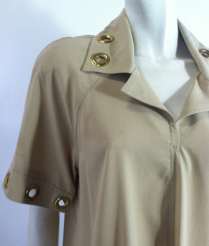 Mega Grommet Trimmed Khaki A-Line Dress circa 1980s