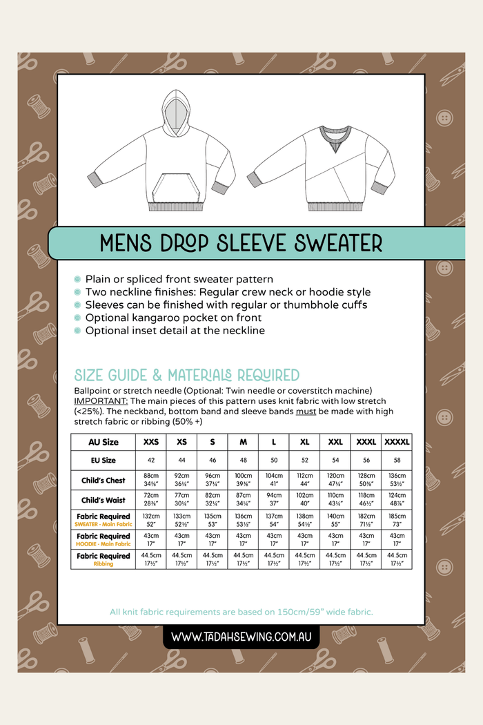 Mens Drop Sleeve Sweater Sewing Pattern