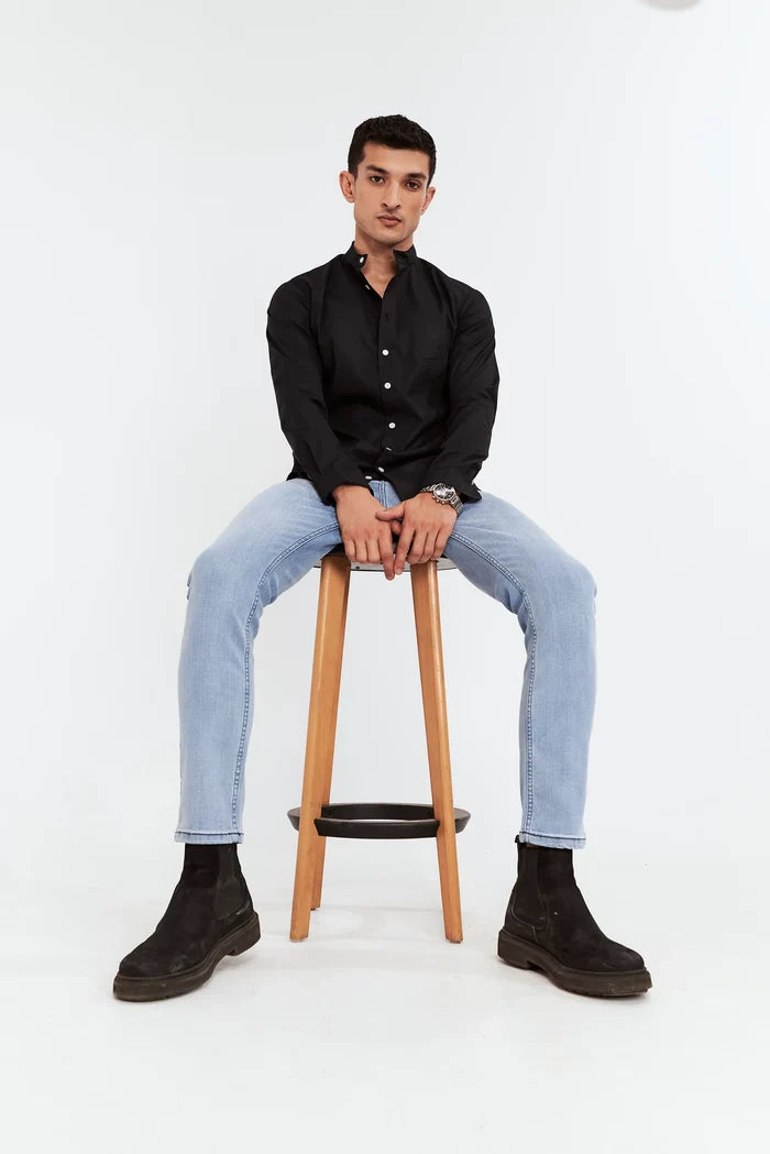 Men's Faded Tapered Fit Sky Blue Jeans