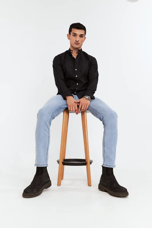 Men's Faded Tapered Fit Sky Blue Jeans