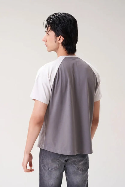 Men's Grey and White Casual Raglan T-Shirt