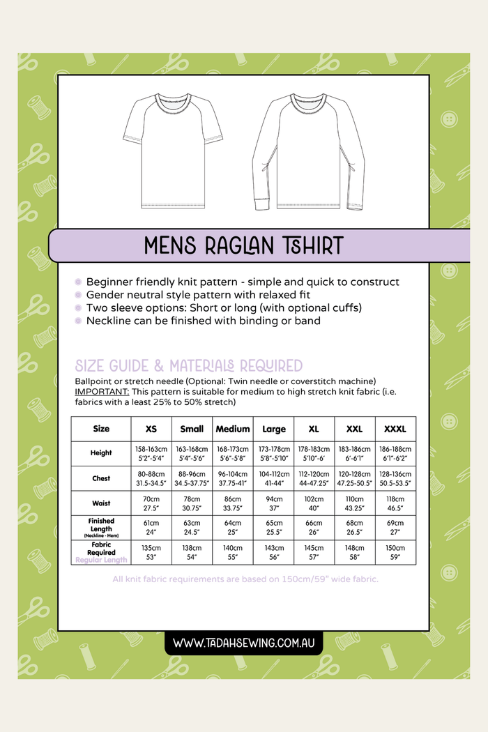Mens Raglan Tee Sewing Pattern