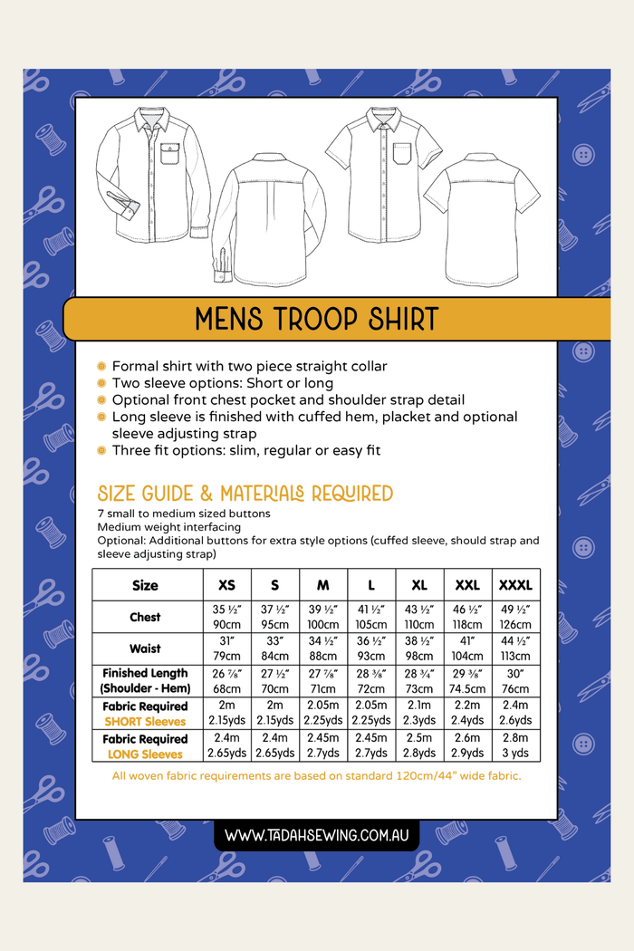 Mens Troop Shirt Sewing Pattern
