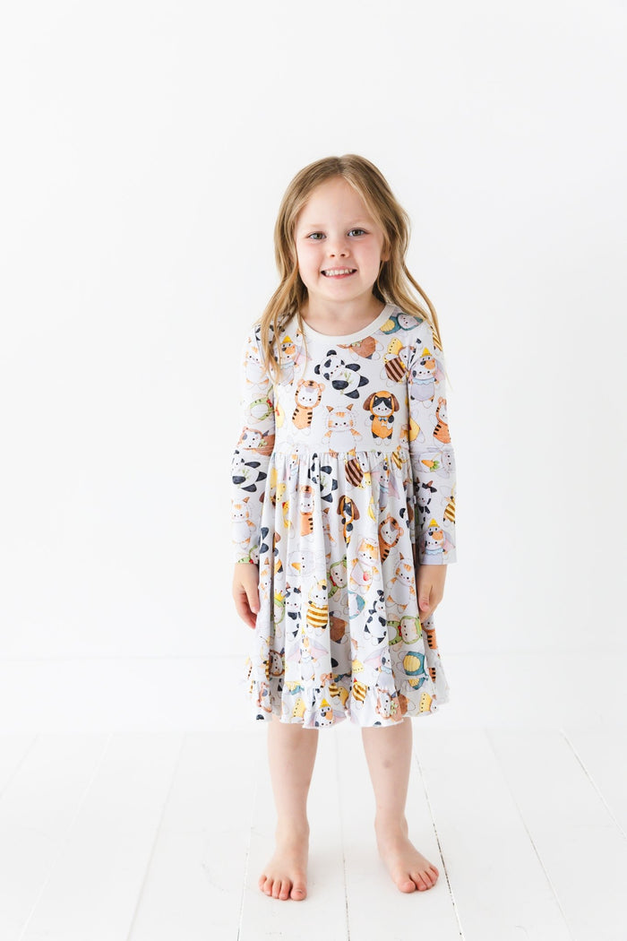 Meowster of Disguise Long Sleeve Big Kid Twirl Dress - Jammie Session