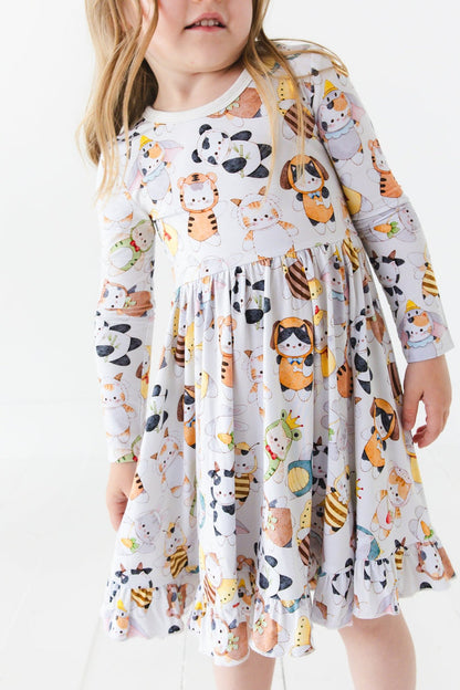Meowster of Disguise Long Sleeve Big Kid Twirl Dress - Jammie Session