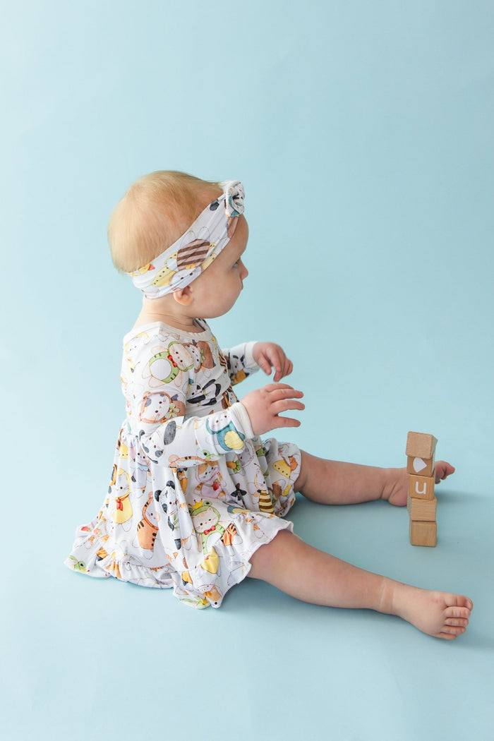 Meowster of Disguise Long Sleeve Bodysuit Twirl Dress - Jammie Session