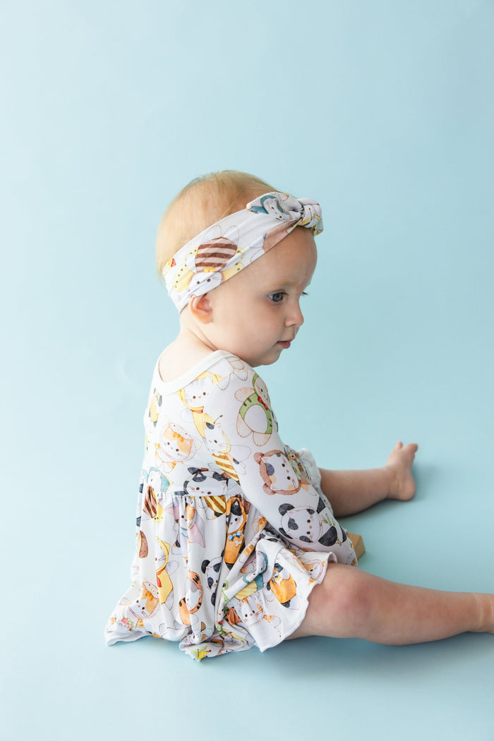 Meowster of Disguise Long Sleeve Bodysuit Twirl Dress - Jammie Session