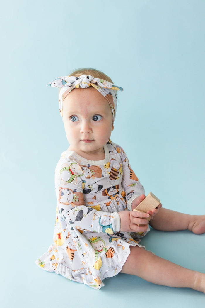 Meowster of Disguise Long Sleeve Bodysuit Twirl Dress - Jammie Session