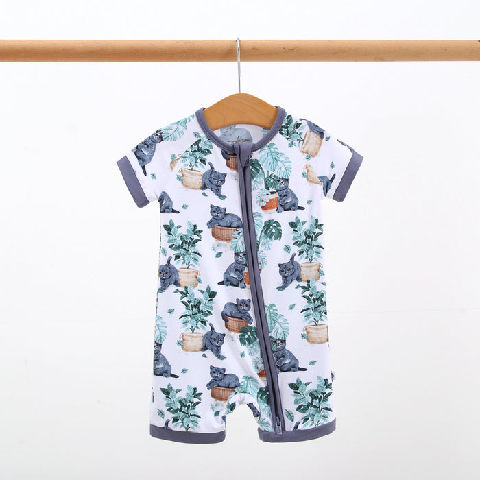 Meowstera Short Sleeve Romper