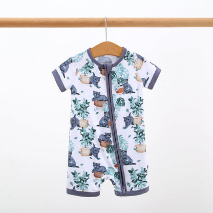 Meowstera Short Sleeve Romper