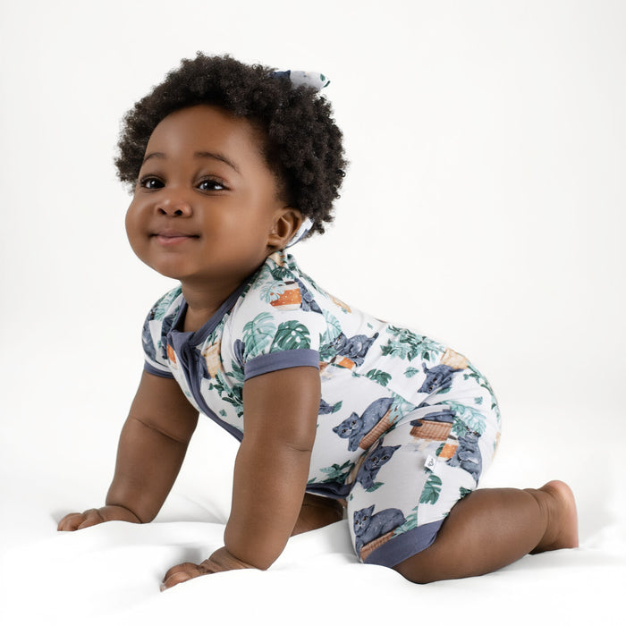Meowstera Short Sleeve Romper