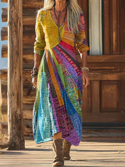 Midi Dress Winter Cotton Bohemian Long Sleeve