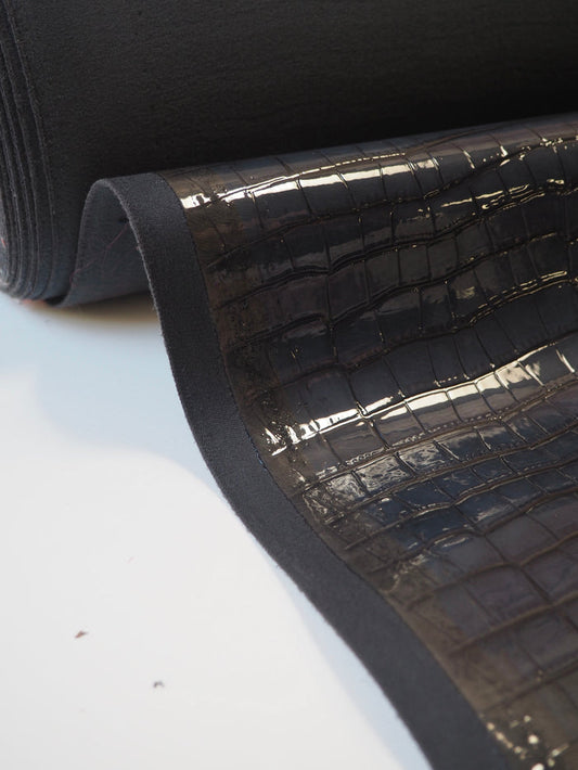 Midnight Heavy Patent Faux Croc Leather